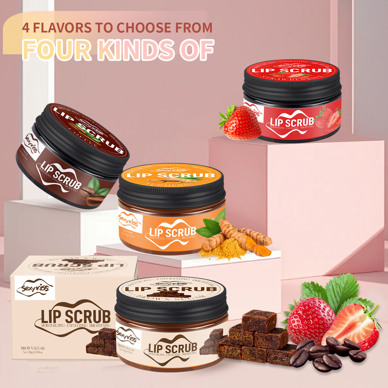 Sugar Scrub Coffee - Scrub labbra fragola, caffè, zucchero di